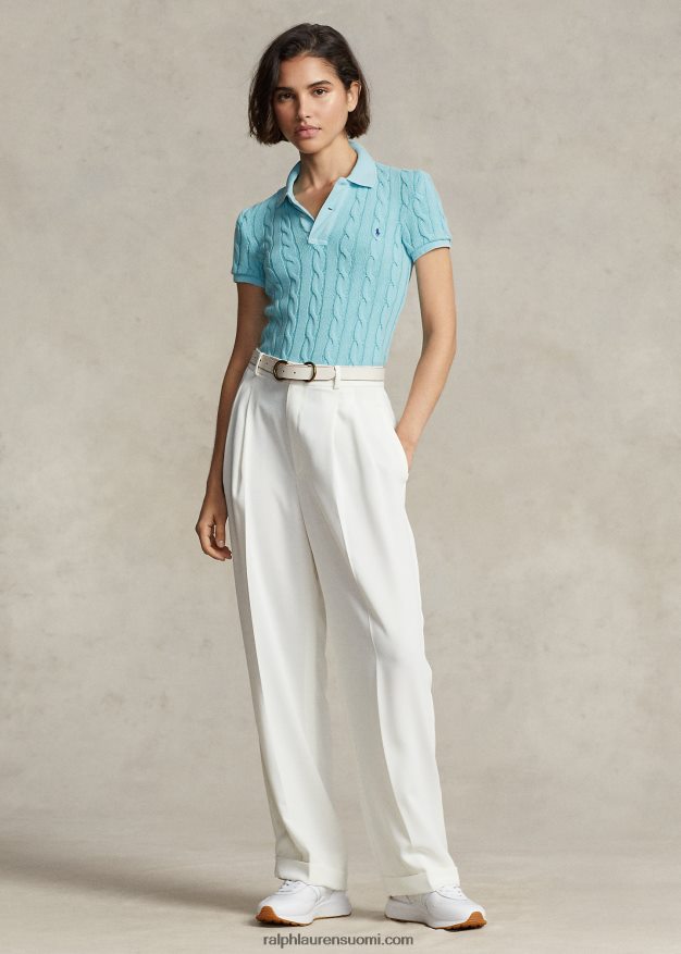 Ralph Lauren naiset ohut kaapelineulottu poolopaita 0Z24ZR3022 turkoosi nova