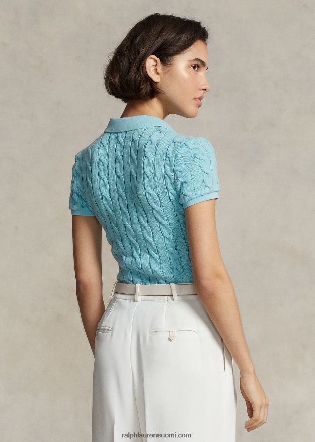 Ralph Lauren naiset ohut kaapelineulottu poolopaita 0Z24ZR3022 turkoosi nova