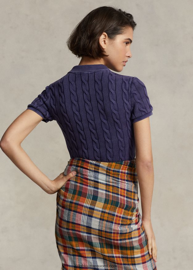 Ralph Lauren naiset ohut kaapelineulottu poolopaita 0Z24ZR3024 newportin laivasto