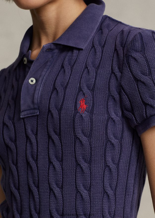 Ralph Lauren naiset ohut kaapelineulottu poolopaita 0Z24ZR3024 newportin laivasto