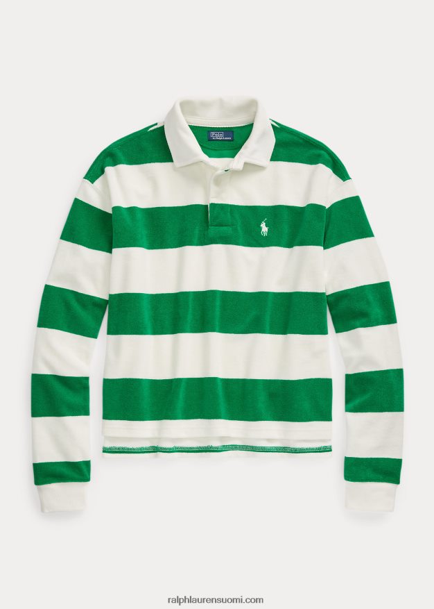 Ralph Lauren naiset raidallinen rajattu jersey-rugbypaita 0Z24ZR2935 biljardi/kansipesuaine valkoinen
