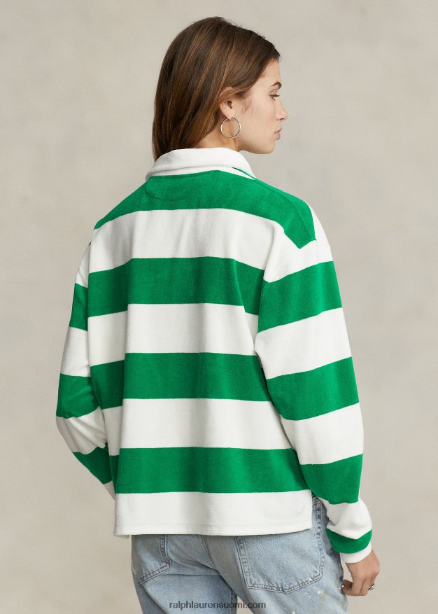 Ralph Lauren naiset raidallinen rajattu jersey-rugbypaita 0Z24ZR2935 biljardi/kansipesuaine valkoinen