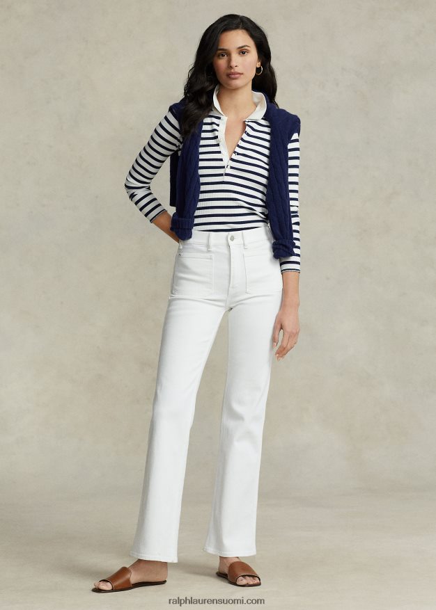 Ralph Lauren naiset raidallinen resori pitkähihainen poolopaita 0Z24ZR3074 hienostunut laivasto/valkoinen