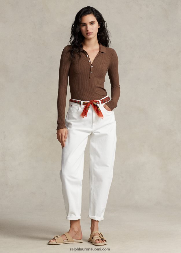 Ralph Lauren naiset resori pitkähihainen poolopaita 0Z24ZR3095 suklaanruskea