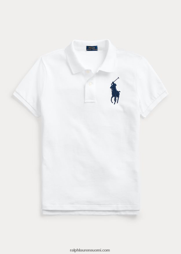 Ralph Lauren naiset skinny fit iso poni poolopaita 0Z24ZR9495 valkoinen/laivasto