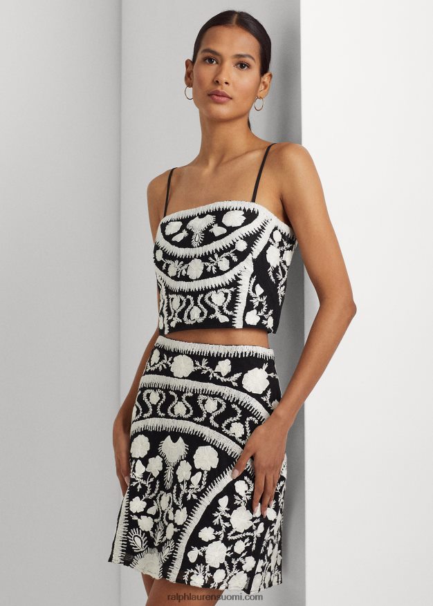 Ralph Lauren naiset brodeerattu lyhennetty hihaton pusero 0Z24ZR3885 musta valkoinen