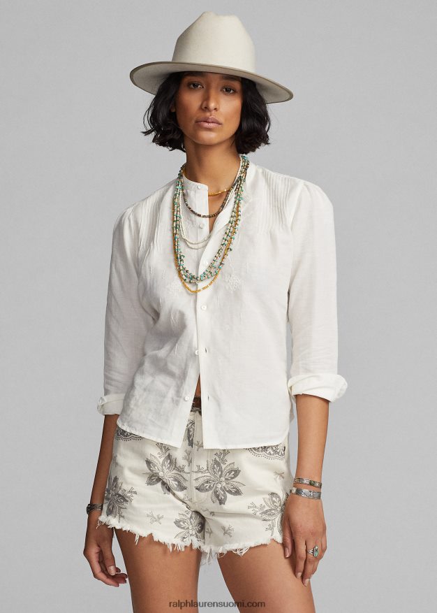 Ralph Lauren naiset brodeerattu pellava-puuvillapusero 0Z24ZR3615 antiikki valkoinen