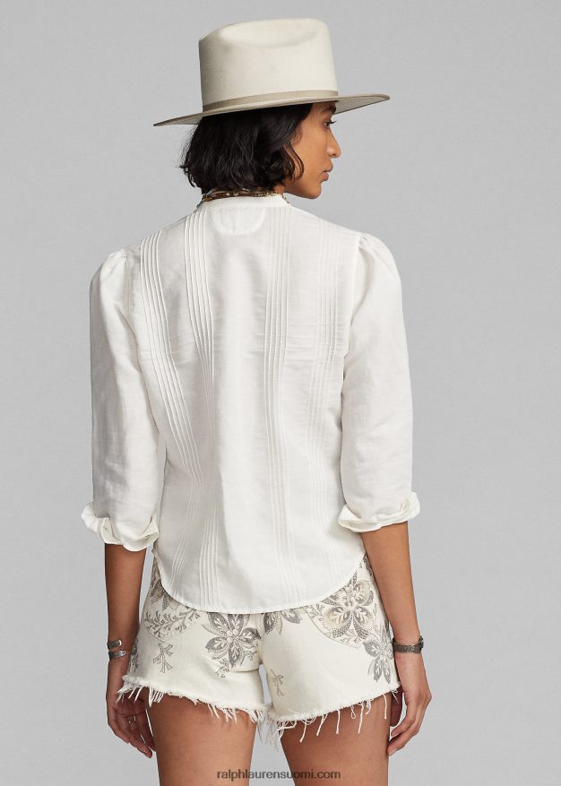 Ralph Lauren naiset brodeerattu pellava-puuvillapusero 0Z24ZR3615 antiikki valkoinen