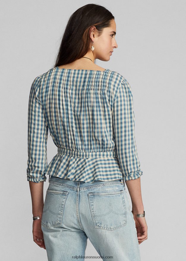 Ralph Lauren naiset gingham voile peplum pusero 0Z24ZR3637 kerma/sininen