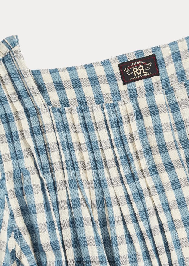 Ralph Lauren naiset gingham voile peplum pusero 0Z24ZR3637 kerma/sininen
