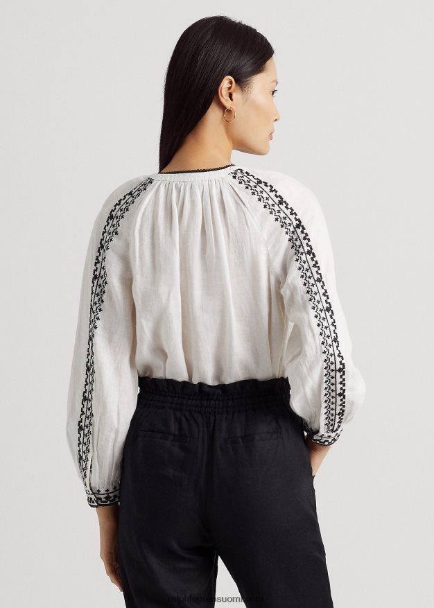 Ralph Lauren naiset kirjailtu pellavapusero 0Z24ZR3869 valkoinen musta