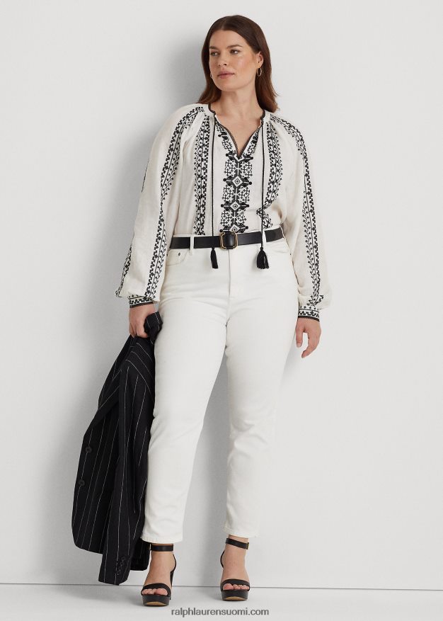 Ralph Lauren naiset kirjailtu pellavapusero 0Z24ZR4561 valkoinen musta