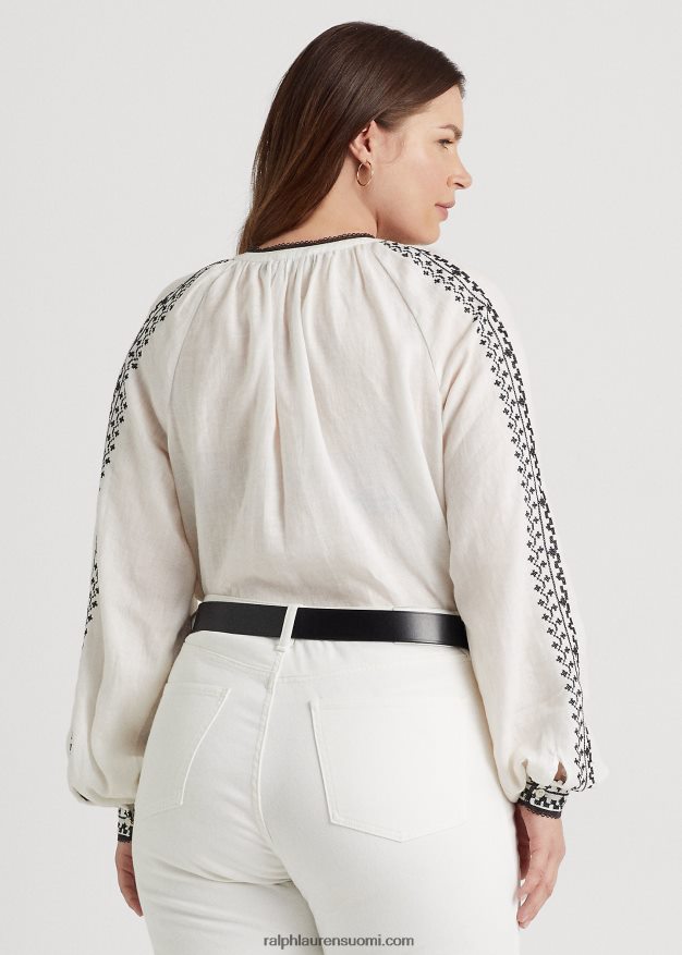 Ralph Lauren naiset kirjailtu pellavapusero 0Z24ZR4561 valkoinen musta