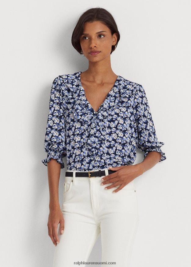 Ralph Lauren naiset kukkainen kreppipusero 0Z24ZR4064 sininen multi