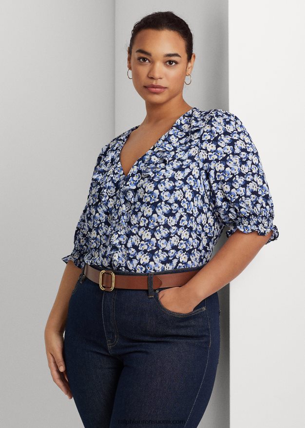 Ralph Lauren naiset kukkainen kreppipusero 0Z24ZR4666 sininen multi