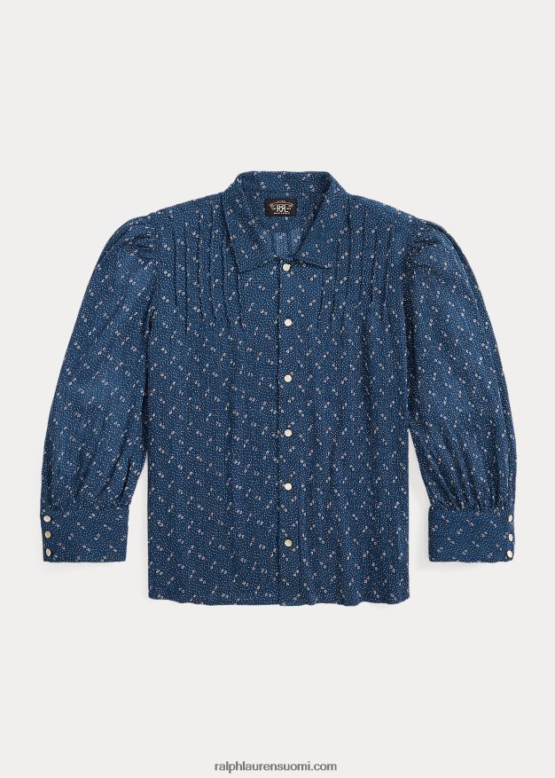 Ralph Lauren naiset kukkainen rypistetty puuvillavoilepusero 0Z24ZR3652 sininen