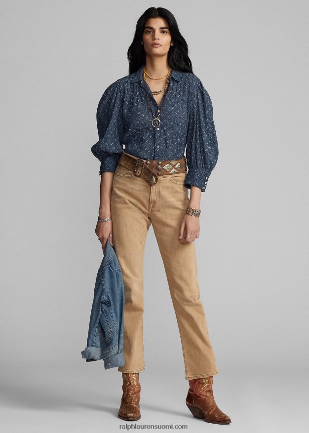 Ralph Lauren naiset kukkainen rypistetty puuvillavoilepusero 0Z24ZR3652 sininen