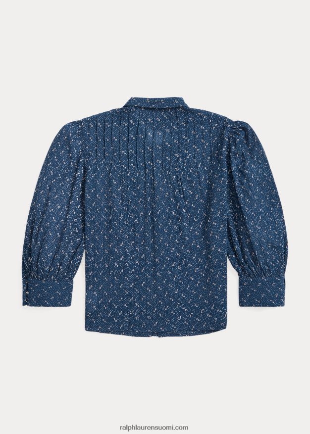 Ralph Lauren naiset kukkainen rypistetty puuvillavoilepusero 0Z24ZR3652 sininen