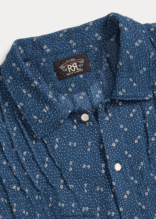 Ralph Lauren naiset kukkainen rypistetty puuvillavoilepusero 0Z24ZR3652 sininen