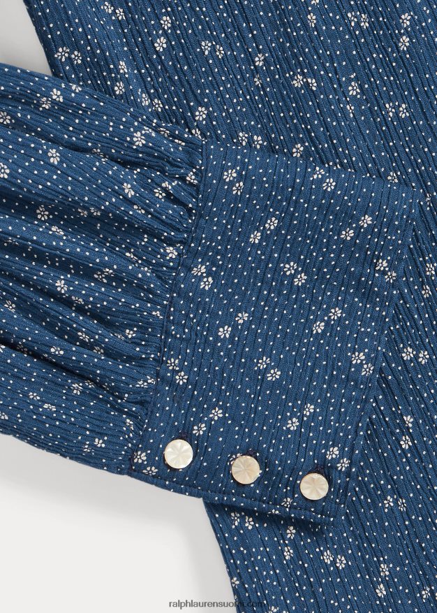 Ralph Lauren naiset kukkainen rypistetty puuvillavoilepusero 0Z24ZR3652 sininen