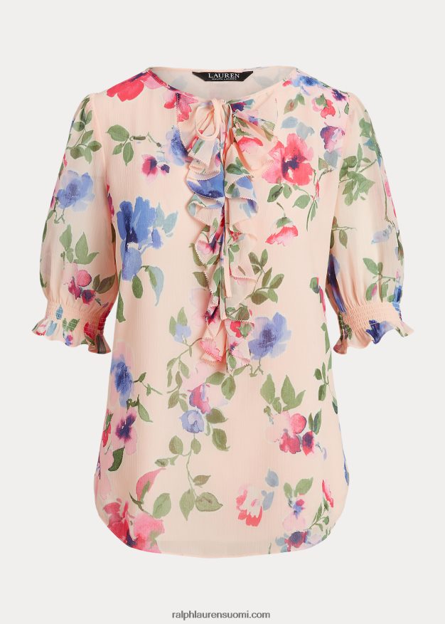 Ralph Lauren naiset kukkainen ryppyinen Georgette-pusero 0Z24ZR4377 pinkki multi