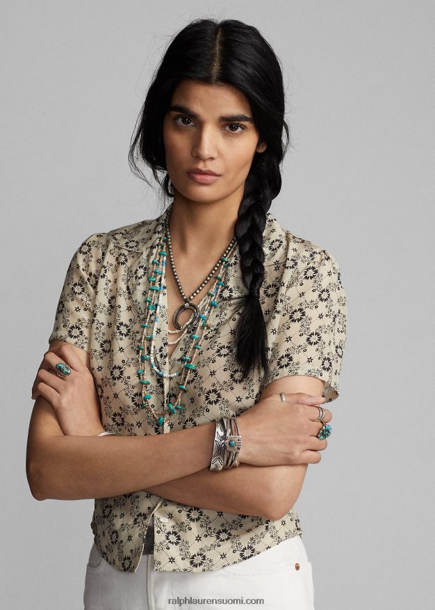 Ralph Lauren naiset kukkainen silkkikreppipusero 0Z24ZR3627 ekru/musta