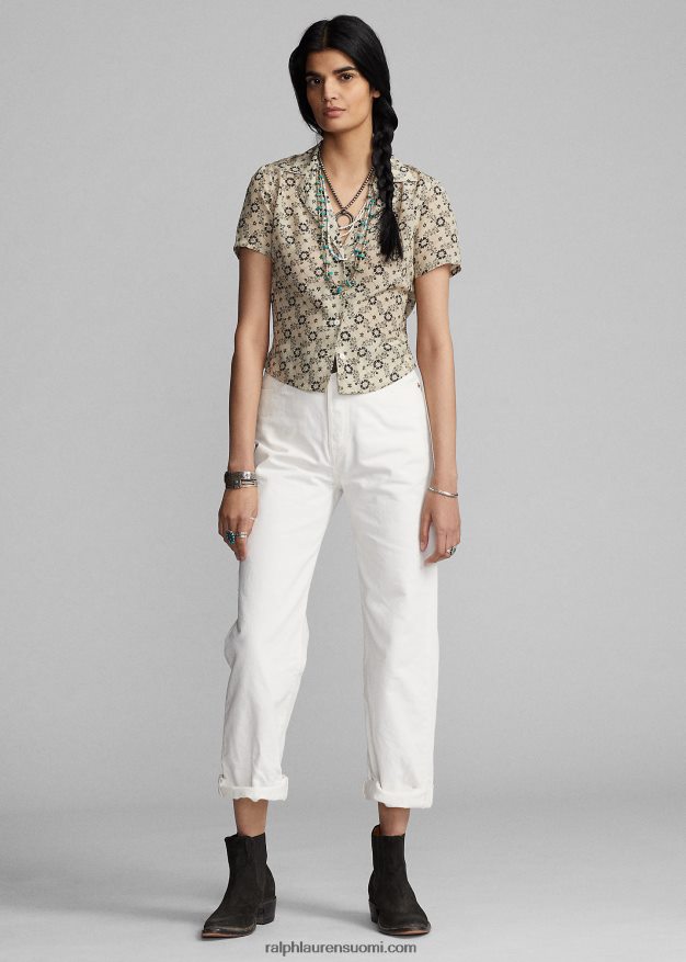 Ralph Lauren naiset kukkainen silkkikreppipusero 0Z24ZR3627 ekru/musta