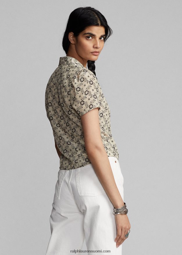 Ralph Lauren naiset kukkainen silkkikreppipusero 0Z24ZR3627 ekru/musta