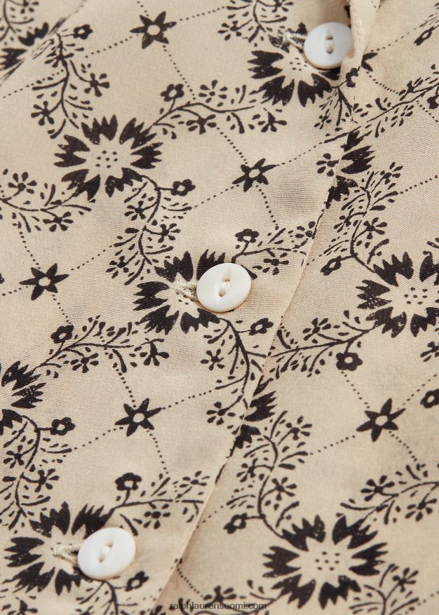 Ralph Lauren naiset kukkainen silkkikreppipusero 0Z24ZR3627 ekru/musta