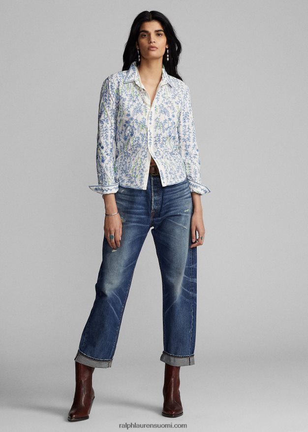 Ralph Lauren naiset kukkakirjailtu puuvillapusero 0Z24ZR3644 kerma/multi