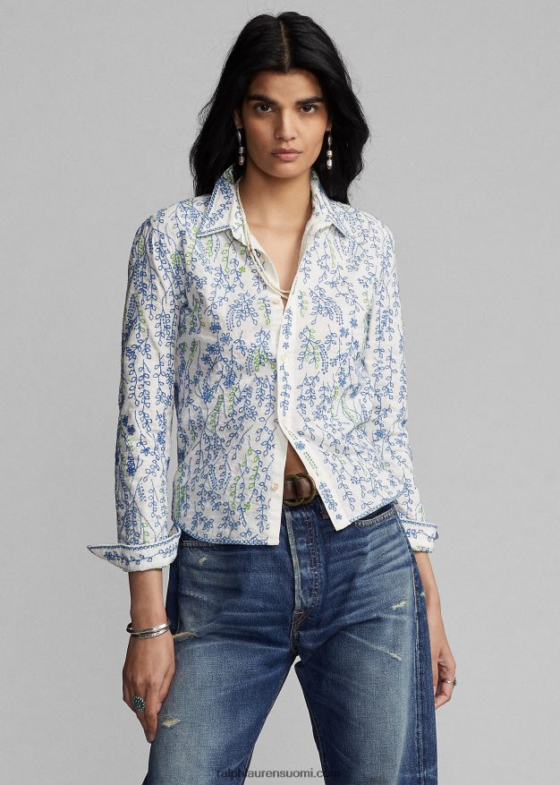 Ralph Lauren naiset kukkakirjailtu puuvillapusero 0Z24ZR3644 kerma/multi