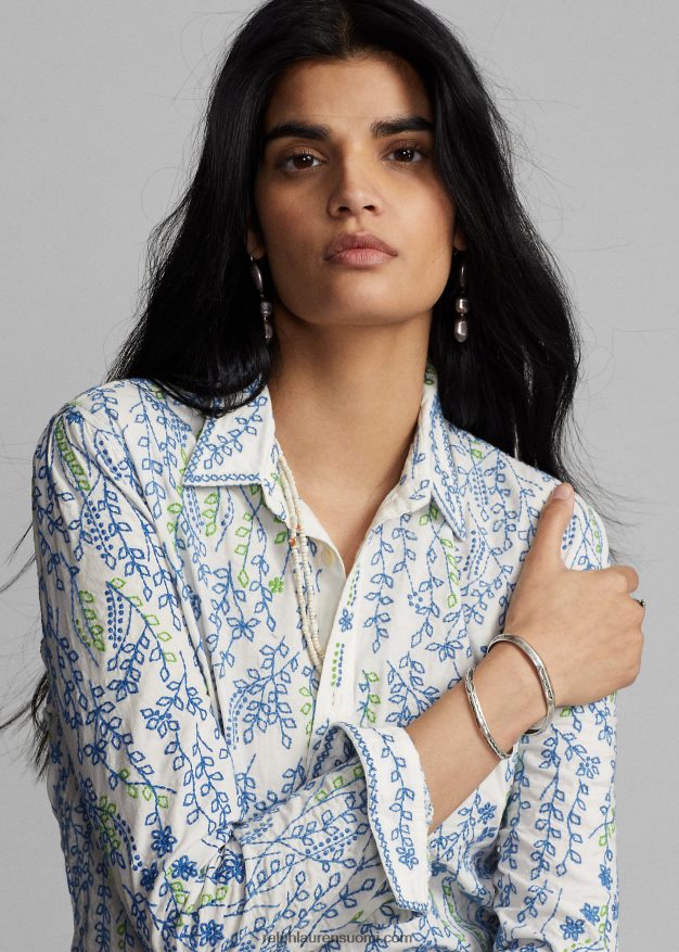 Ralph Lauren naiset kukkakirjailtu puuvillapusero 0Z24ZR3644 kerma/multi