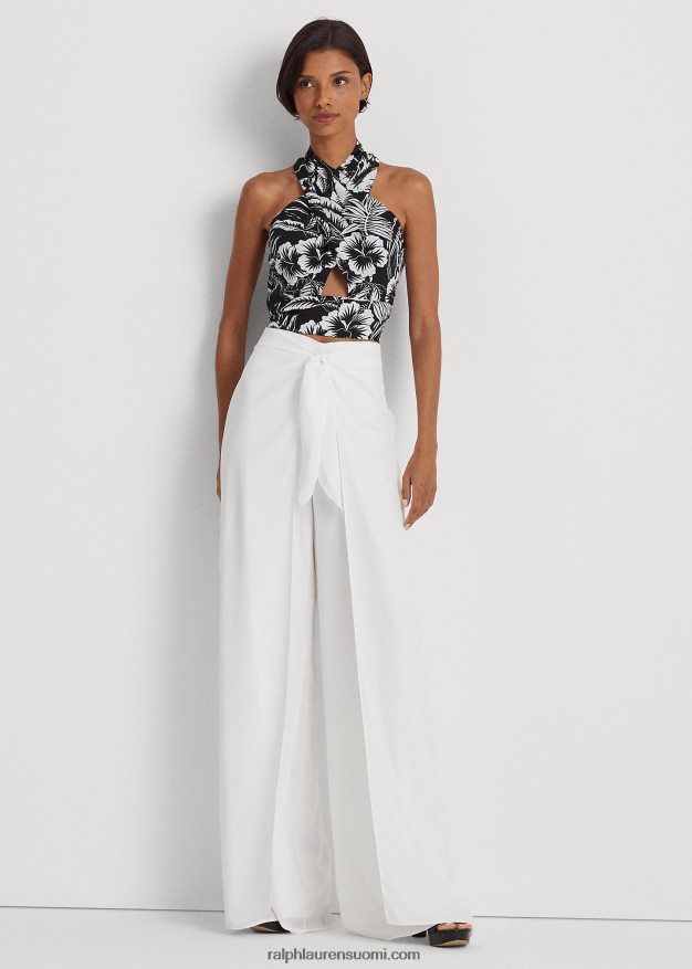 Ralph Lauren naiset kukkakreppileikkaus riimupusero 0Z24ZR3871 musta valkoinen