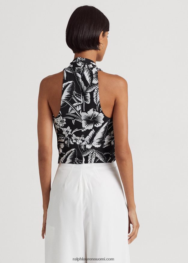 Ralph Lauren naiset kukkakreppileikkaus riimupusero 0Z24ZR3871 musta valkoinen