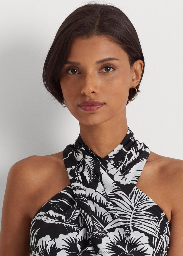 Ralph Lauren naiset kukkakreppileikkaus riimupusero 0Z24ZR3871 musta valkoinen