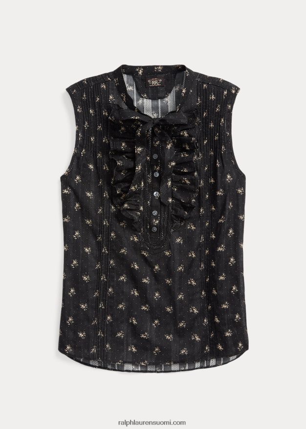 Ralph Lauren naiset kukkapuuvillainen jacquard-hihaton pusero 0Z24ZR3629 musta/kerma