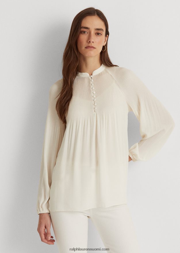 Ralph Lauren naiset laskostettu georgette-pusero 0Z24ZR4183 mascarpone-kermaa