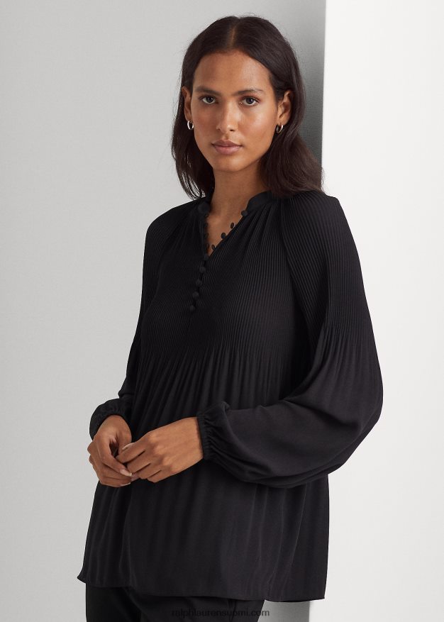 Ralph Lauren naiset laskostettu georgette-pusero 0Z24ZR4184 musta