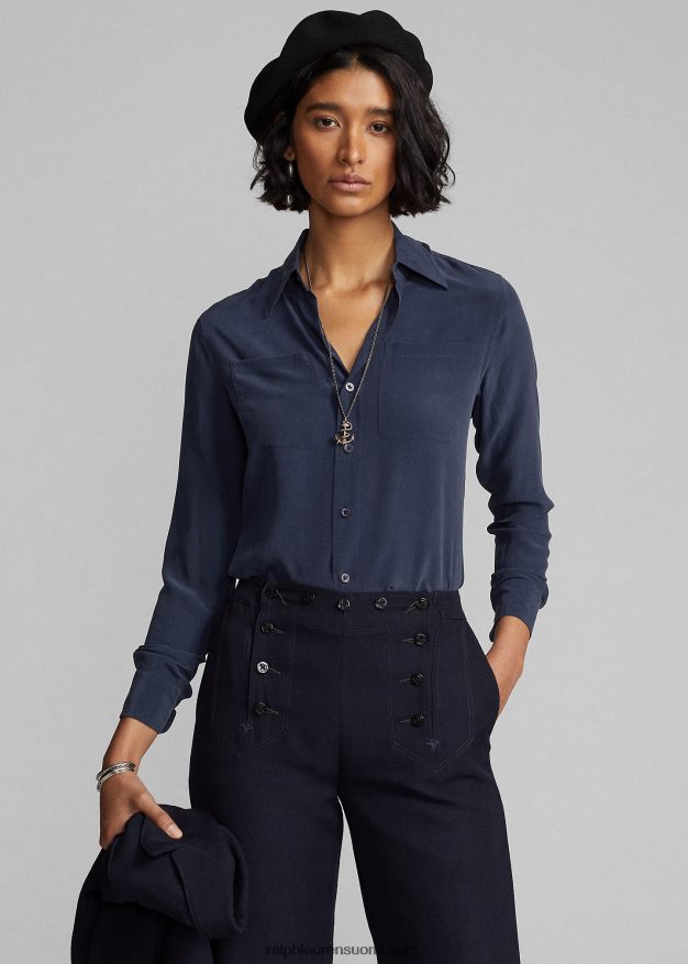 Ralph Lauren naiset silkkikreppipusero 0Z24ZR3662 laivasto