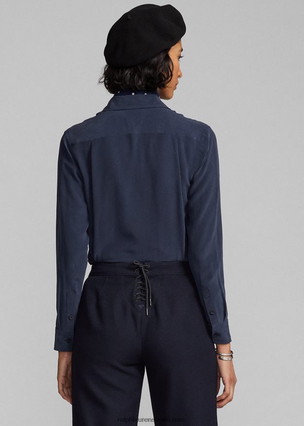 Ralph Lauren naiset silkkikreppipusero 0Z24ZR3662 laivasto