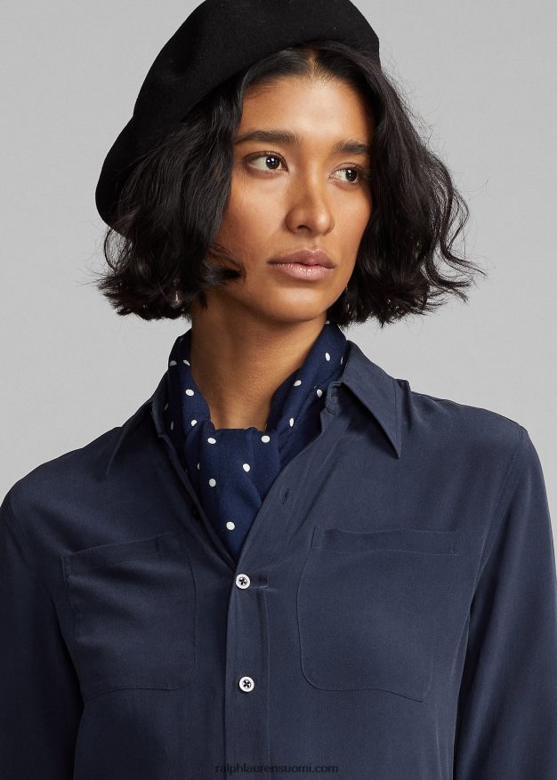 Ralph Lauren naiset silkkikreppipusero 0Z24ZR3662 laivasto