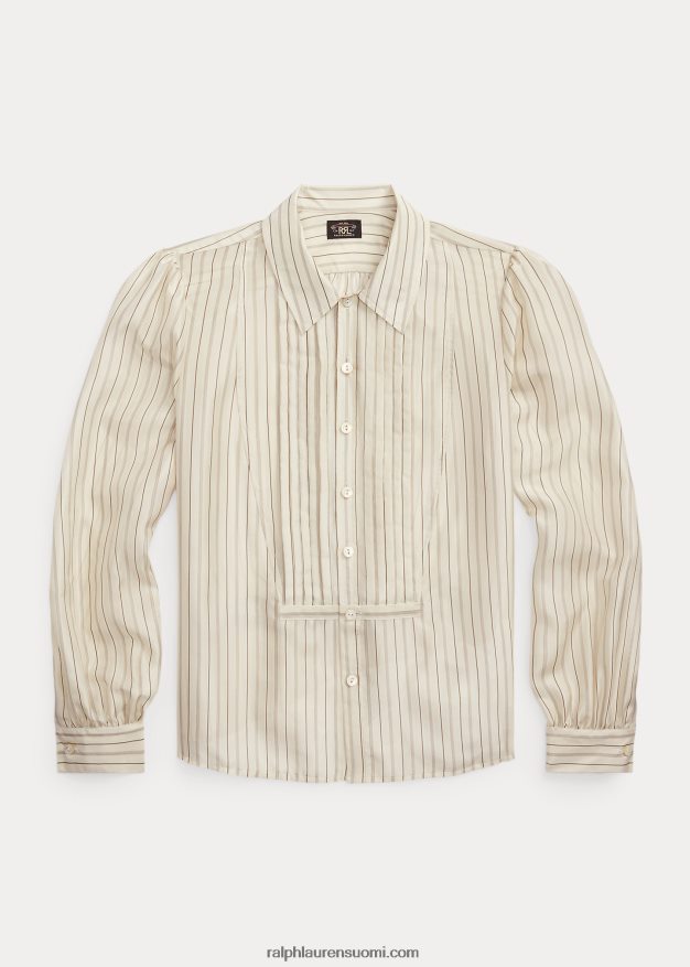 Ralph Lauren naiset silkkiraidallinen solmittava pusero 0Z24ZR3633 kerma/musta