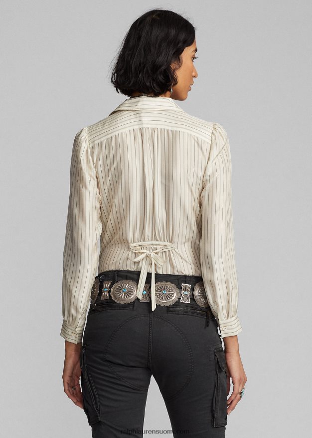 Ralph Lauren naiset silkkiraidallinen solmittava pusero 0Z24ZR3633 kerma/musta