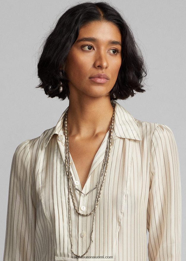 Ralph Lauren naiset silkkiraidallinen solmittava pusero 0Z24ZR3633 kerma/musta