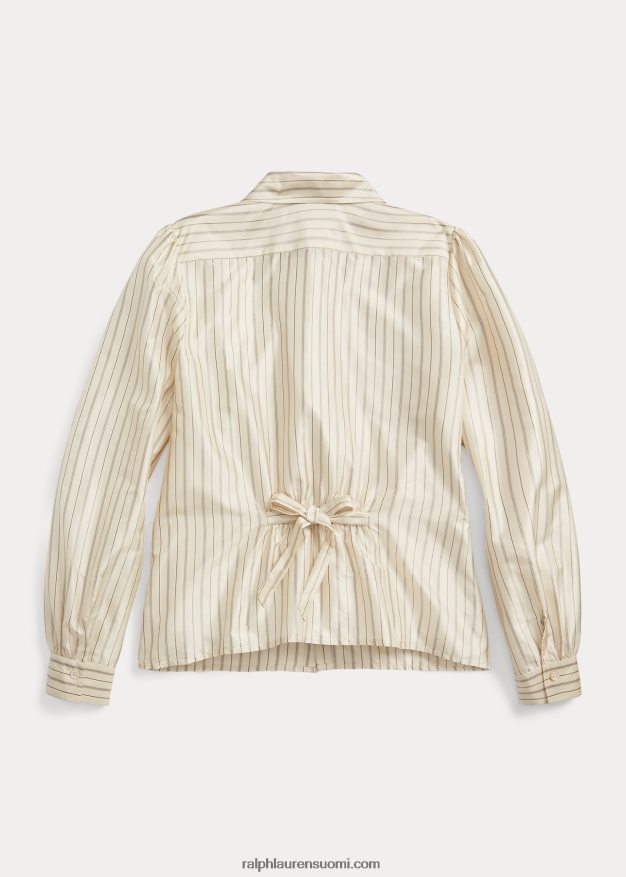 Ralph Lauren naiset silkkiraidallinen solmittava pusero 0Z24ZR3633 kerma/musta