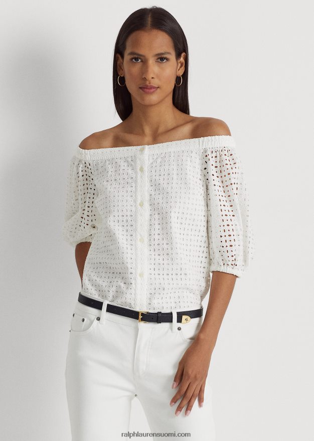 Ralph Lauren naiset silmukainen puuvillapusero 0Z24ZR4366 valkoinen