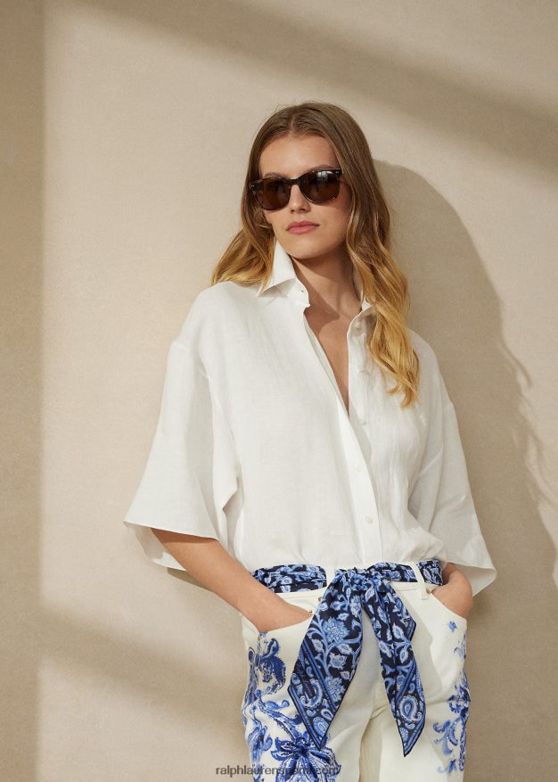 Ralph Lauren naiset soloman pellavapusero 0Z24ZR9316 keraaminen valkoinen