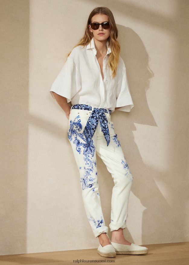 Ralph Lauren naiset soloman pellavapusero 0Z24ZR9316 keraaminen valkoinen