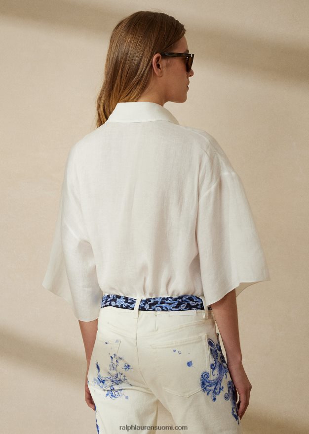 Ralph Lauren naiset soloman pellavapusero 0Z24ZR9316 keraaminen valkoinen