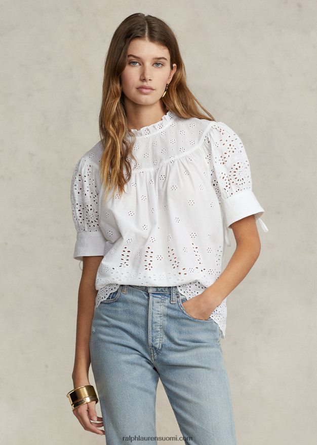 Ralph Lauren naiset brodeerattu puuvillapusero 0Z24ZR2968 valkoinen